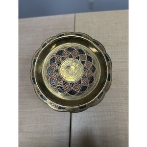 Vintage Embossed Brass Wall Plate Made In India Black And Red Design